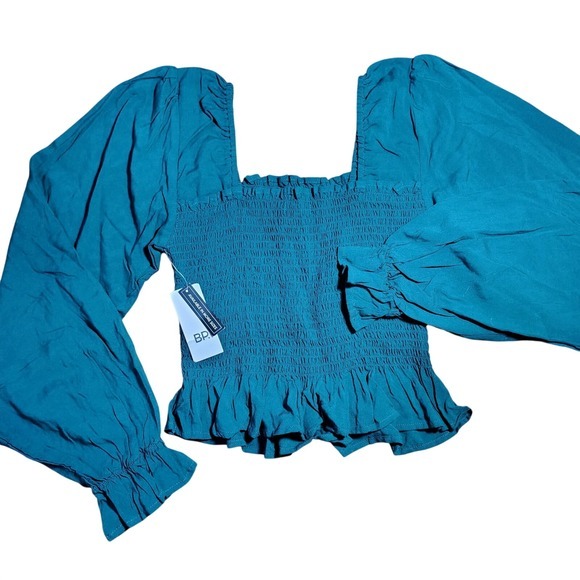 BP. Nordstrom Tops - BP Nordstrom Smocked Square Neck Puff Sleeve Peplum Top Green Evergreen Size S‎